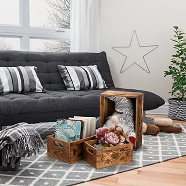 Fasmov 3 Pack Wood Nesting Storage Crates with Handle, Wood Crates Rustic Decorative Wooden Crates Nesting Storage Container Box Decorative Basket Bins for Fruit Vegetable Laundry Farmhouse, 3 Sizes - Image 8