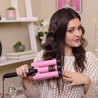 32mm (1.25") Triple Ceramic Curling Iron, Aima Beauty Mermaid Big Wave 3 Barrel Wand with Adjustable Temperature, Portable Hair Waver Heats Up Quickly (Pink) - Image 2