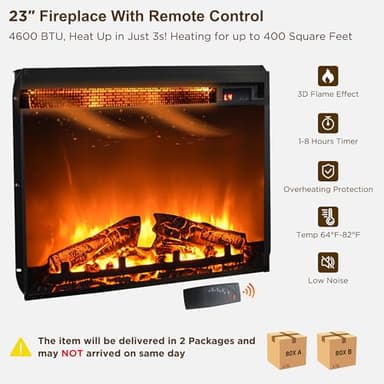 OKD Farmhouse Fireplace TV Stand for 70 Inch TV, 33" Tall Highboy Entertainment Center w/Electric Fireplace, Rustic Media Console w/Sliding Arched Door for Living Room,Antique White - Image 4