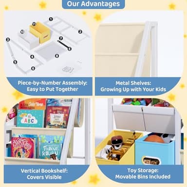 LATIBELL Kids Bookshelf Toy Storage Organizer - Book Shelf for Kid Rooms, 6 Toy Bins for Kid Organizer and 3 Sling Kids Bookcase, Toddler Baby Montessori Nursery Bookshelf Childrens Book Rack Display - Image 6