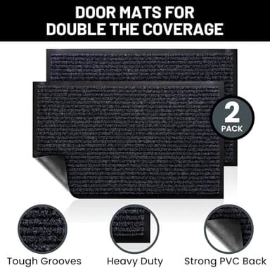 Sierra Concepts Front Door Mat Welcome Floor Mats - Entryway Indoor Outdoor Entrance Doormat, Patio, Porch, Muddy Shoe, Inside Outside Low Profile, 30x17 inches, 2-Pack Gray - Image 2
