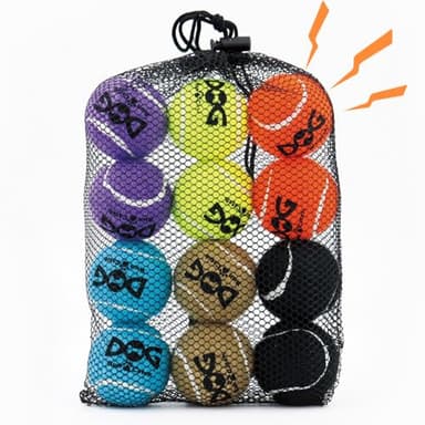 INSUM Squeaky Tennis Balls for Dogs - 12 Pack 2.0'' Durable Non-Toxic Outdoor Dog Toys Balls with Mesh Bag, SGS Certified, Colorful Fetch Toys,Small Breeds - Image 1