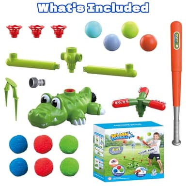 Intoypad 4-in-1 Kids Water Sprinklers T Ball Set & Water Ball Toy, Crocodile Baseball Sprinkler for Backyard Outdoor Summer Toys for Boys Girls Outside Yard Water Game Toys for Kids Toddlers Ages 3-8 - Image 7
