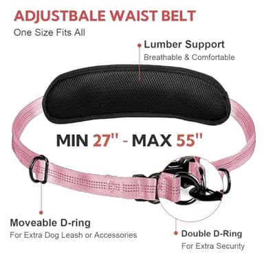 Yicostar Hands Free Dog Leash, Adjustable Waist Belt with Double Padded Handles No Pull,Pink - Image 2