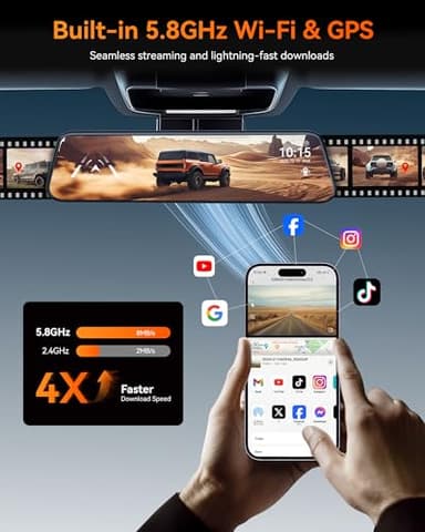 WOLFBOX G840H 12'' Mirror Dash Cam with ADAS and BSD, 2.5K Rear View Mirror Camera Front and Rear, 5.8GHz WiFi, Voice Control, Parking Monitor, Included 32GB Card & GPS, Loop Recording - Image 4