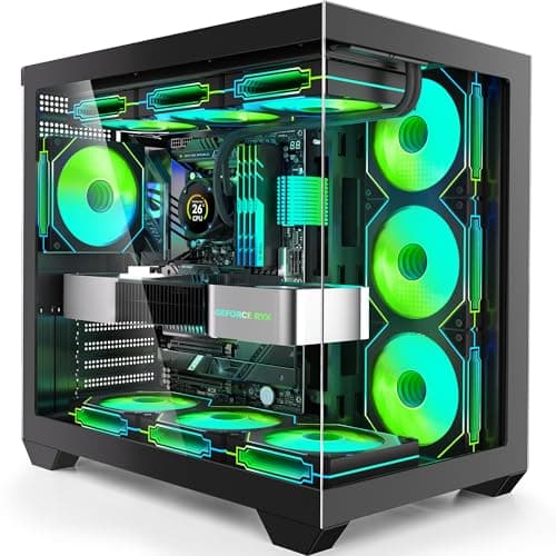 Gaming PC Case, ATX Cpmputer CASE with 7 PWM ARGB Fans Pre-Installed,Type-C Full-View Dual Tempered Glass, Mid Tower Cpmputer CASE Black, (H4)