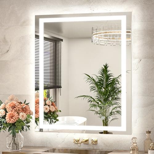 TETOTE LED Bathroom Mirror 30 x 36 Front and Backlit Lighted Bathroom Vanity Mirror with Brighter Lights 3-Color Dimmable Led Anti Fog Light up Mirror, Waterproof, Shatterproof Tempered Glass - Image 1