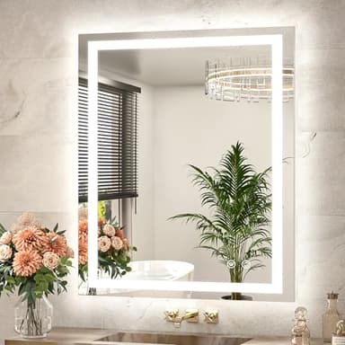 TETOTE LED Bathroom Mirror 30 x 36 Front and Backlit Lighted Bathroom Vanity Mirror with Brighter Lights 3-Color Dimmable Led Anti Fog Light up Mirror, Waterproof, Shatterproof Tempered Glass - Image 1