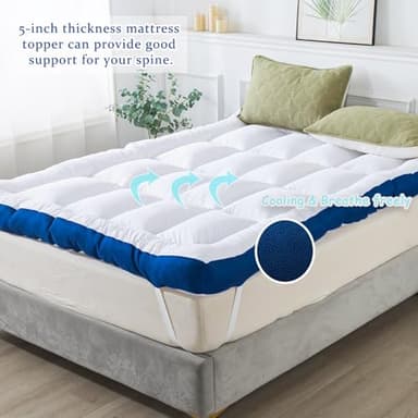 WhatsBedding 5 Inch Memory Foam Queen Mattress Topper 100% Cotton Top, Filled with Breathable & Soft Memory Foam Pillow Top,4 Elastic Straps, 80x60x5 Inch, Queen - Image 5