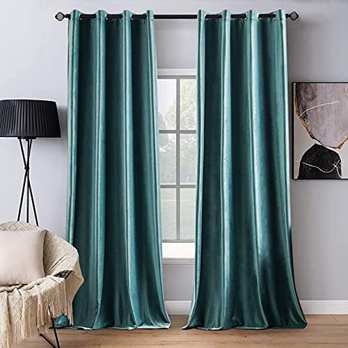 MIULEE 2 Panels Blackout Velvet Curtains Solid Soft Grommet Teal Curtains Thermal Insulated Soundproof Room Darkening Curtains/Drapes/Panels for Living Room Bedroom 52 x 72 Inch - Image 1
