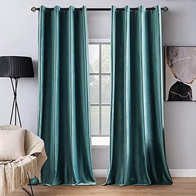 MIULEE 2 Panels Blackout Velvet Curtains Solid Soft Grommet Teal Curtains Thermal Insulated Soundproof Room Darkening Curtains/Drapes/Panels for Living Room Bedroom 52 x 72 Inch - Image 1