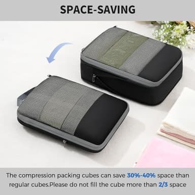 BAGAIL 4 Set/6 Set/8 Set Compression Packing Cubes Travel Accessories Expandable Packing Organizers (Half Mesh, 6-Black) - Image 4