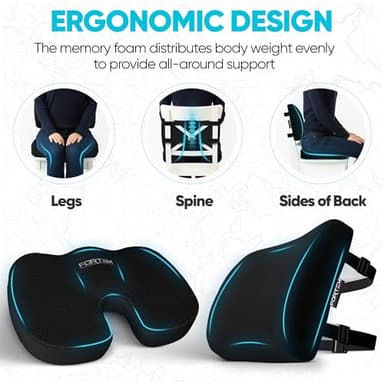 FORTEM Office Chair Cushion and Back Support for Office Chair, Lumbar Support Pillow, Memory Foam, Non Slip Sitting and Back Rest for Gaming, Car Seat Cushion, Chair Pad - Image 6