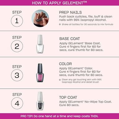 OPI GELement Starter Essentials Kit | Includes Base Coat, Top Coat, LED Curing Lamp, & Prep Supplies | DIY Professional Salon Quality Gel Manicure Results - Image 6