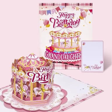 Airpark Granddaughter Birthday Card, 3D Happy Birthday Cards for Granddaughter, Funny Carousel Pop Up Birthday Cards, Pop Up Cards with Envelope, Birthday Gifts Decorations - Image 2