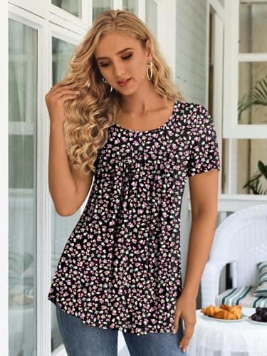 LONGYUAN Ladies Tunic Tops 2025 Summer Short Sleeve T-shirts Hawaiin Beach Blouse with Leggings Fl Large - Image 2