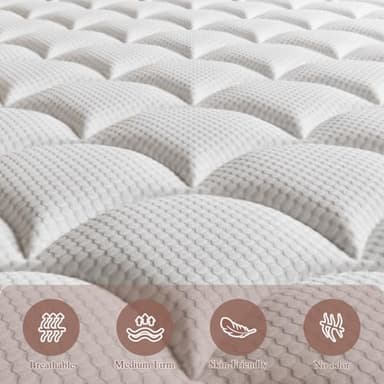 King Size Mattress, 14 Inch King Mattress in a Box, Innerspring Hybrid with Cooling Gel Memory Foam and Individually Wrapped Coils for Pressure Relief & Superior Support, Medium Firm - Image 3