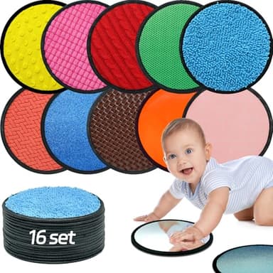 16 Set Sensory Mats, Mixed Colors Sensory Toys for Kids with Autism, Tactile Wall Panel Montessori Toy, Educational Toys for 3 year old, Fat Brain toddler Learning Classroom Supplies Gift(8.3 Inch) - Image 1