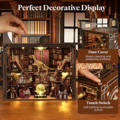 MiniCity DIY Book Nook Kit for Adults, 3D Wooden Puzzle Bookend Bookshelf Insert Decor with LED Light and Dust Cover (Beyond Library Max) - Image 4