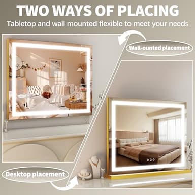 FENNIO 23" x 18" Vanity Mirror with Lights，LED Makeup Mirror，Hollywood Mirror with 3 Color Modes & Adjustable Brightness，Vanity Mirror Square Gold - Image 6