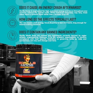 Gorilla Mind Pre Workout - Massive Pumps Laser Focus Energy Power - L-Citrulline, Creatine, L-Tyrosine, Betaine, Hydroprime, Alpha-GPC, 400mg Caffeine, Huperzine A 800g (BlackBerry Lemonade) - Image 3