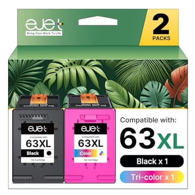 ejet 63XL Ink Cartridge Combo Pack Replacement for HP 63 Ink 63XL Ink Cartridges Black and Color for OfficeJet 3830 4650 5255 5258 4655 4652 3833 Envy 4520 4512 DeskJet 1112 3630 (1 Black,1 Tri-Color) - Image 1