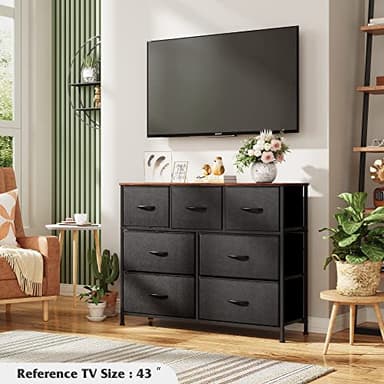 WLIVE 7 Drawer Dresser TV Stand, Entertainment Center, Media Console Table with Metal Frame and Wood Top for TV up to 45 inch, Chest of Drawers for Bedroom, Living Room, Black and Rustic Brown - Image 6