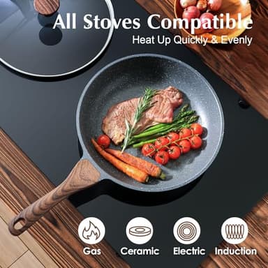 SENSARTE Nonstick Frying Pan Skillet with Lid, Omelet Pan with Cover, Healthy Cooking Chef's Pan, Kitchen Cooking Pan, Free of Intentionally Added PFOA/PFOS (12.5inch + Glass Lid) - Image 4