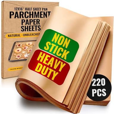 220 PCS Parchment Paper Baking Sheets, 12x16 Inches by Baker's Signature | Precut Non-Stick & Unbleached - Will Not Curl or Burn, Non-Toxic & Comes in Convenient Packaging - Image 1