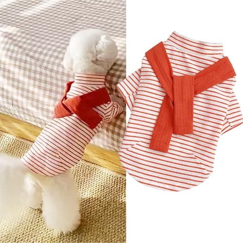 Soft Puppy Stripe Dog Shirts Pet Apparel Cat Tee Dog Sweatshirt Pet Breton Top Pet Clothes for Small Dogs (Orange Red, X-Small) - Image 1