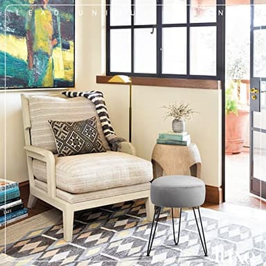 LUE BONA Vanity Stool, Gray Vanity Stools for Makeup Room, Round Ottoman Foot Stool, Velvet Footrest Vanity Chair for Bathroom Vanity, Bedroom, Living Room, Entryway, Offices - Image 7