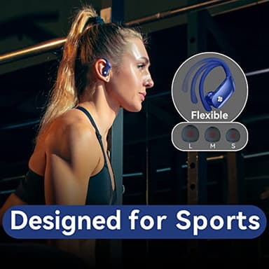 bmani Ear Buds Wireless Earbuds Bluetooth Headphones with 80H Playtime LED Display Case, Over-Ear Hook with Mic, Stereo Sound, Easy Button Controls, Sports Earphones for Running Workout Gym Blue - Image 6
