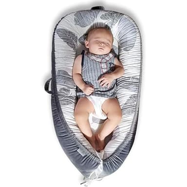 JOCUTE Baby Lounger - Baby Lounger for Newborn 0-24 Months, Ultra Newborn Babies Essentials Gifts, Baby Snuggle Nest Me Baby Lounger, Lightweight Infant Baby Lounger Cover (Grey Leaves) - Image 2