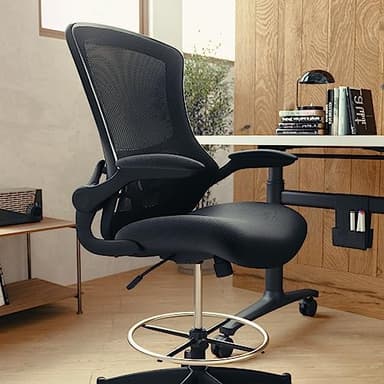 Flash Furniture Kelista Mid-Back Swivel Office Chair with Adjustable Seat Height, Ergonomic Mesh Desk Chair with Flip-Up Armrests, Black - Image 8