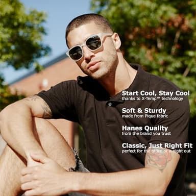 Hanes Mens Pique Short Sleeve Polo Shirt, Three-button Midweight For, Black, Medium US - Image 6