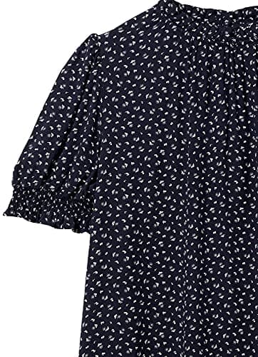 Amazon Essentials Women's Fluid Twill Short Puff Sleeve Smock Detail Shirt, Navy White Ditsy Print, XX-Large - Image 5