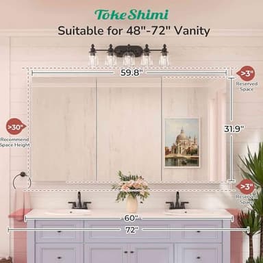 TokeShimi 60 x 32 Farmhouse Medicine Cabinet Recessed or Surface Mount Aluminum, Mirror with Stepless Adjustable Storage, Silver Bathroom Mirror Medicine Cabinet Frameless Metal Modern - Image 4