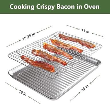 ROTTAY Baking Sheet with Rack Set (2 Pans + 2 Racks), Stainless Steel Cookie Sheet with Cooling Rack, Nonstick Baking Pan, Warp Resistant & Heavy Duty & Rust Free, Size 16 x 12 x 1 Inches - Image 3