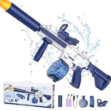 Electric Water Gun,Water Gun With Muzzle Light,Automatic Squirt Gun Long Range Blaster Up To 32 FT,Outdoor Party Shooting Game Toy With 2 Water Tanks & 2 Batteries,Ideal Summer Gift for Kids & Adults. - Image 1