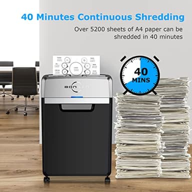 BONSEN Heavy Duty Paper Shredder, 24-Sheet Cross-Cut Shredder, 40-Min Continuous Running Time, Commercial Grade Shredder for Office, 9-Gallon Big Basket, 55dB Super Quiet, P-4 High Security (S3105) - Image 3