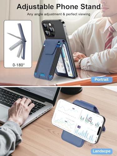 TopMade for Magsafe Wallet, Works with Apple Find My, Strongest Magnetic Wallet for iPhone 17/16/15/14/13/12 Series, Mganetic Card Holder with Adjustable Stand, 9 Cards Holder, Dark Blue - Image 6
