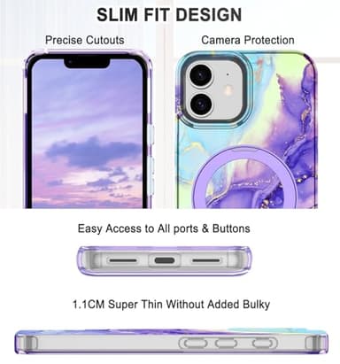 Lamcase for iPhone 11 Case with Magnetic Invisible Ring Stand [Compatible with MagSafe], Full Body Rugged Slim Women Men Girl Shockproof Marble Pattern Design Case, Violet - Image 3