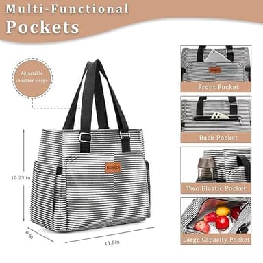 Large Women Lunch Bags/Insulated Adult Lunch Box/Leakproof Cooler Lunch Tote Bag with Storage Pocket. Reusable Lunch Purse for Work Picnic Hiking 12L, Stripe - Image 2