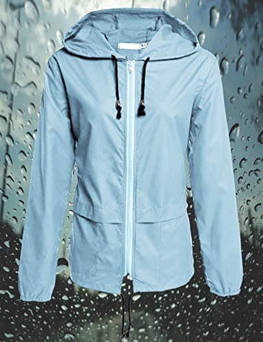 Avoogue Lightweight Raincoat Women's Waterproof Windbreaker Packable Outdoor Hooded Rain Jacket Light Blue M - Image 3