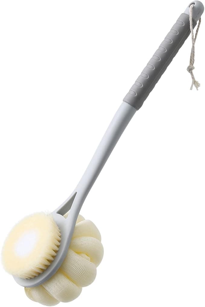 Shower Body Brush,Soft Bristles and Beautiful Pumpkin Loofah 14” Long Handle Back Scrubber Bath Mesh Sponge for Skin Exfoliating Bath,Massage Bristles Suitable for Wet or Dry,Men and Women (Grey - Image 1