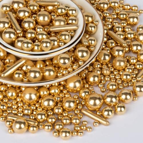Twisweet Gold Pearl Rods Sprinkles, Edible Sugar Sprinkles for Cake Decorating Mix Size Candy Pearls for Baking Cake Topper Ice Cream Cupcake Cookie Dessert Decorations, Wedding Valentines Birthday Christmas Easter Mother's Day Supplies (130g/4.58oz) - Image 1