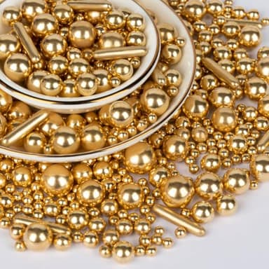 Twisweet Gold Pearl Rods Sprinkles, Edible Sugar Sprinkles for Cake Decorating Mix Size Candy Pearls for Baking Cake Topper Ice Cream Cupcake Cookie Dessert Decorations, Wedding Valentines Birthday Christmas Easter Mother's Day Supplies (130g/4.58oz) - Image 1