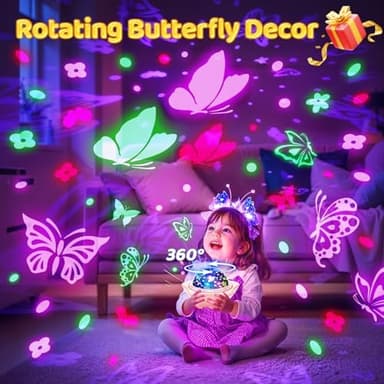 Onefire Girls Toys for Girl Gifts, 6 Films Light Projector Unicorn Toys for Girls Age 4-6, Rechargeable Night Lights for Bedroom, 360° Rotating Butterfly Decor Mermaid Gifts Princess Baby Toddler Toys - Image 7