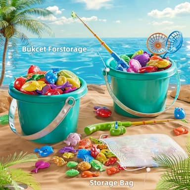 NIPLOOOW Pool Fishing Toys Games, Water Table Bathtub Toy with Inflatable Pool Pole Rod Net Plastic Floating Fish, Birthday Gifts for Kids Age 3 4 5 6 Year Old,Kids Outdoor Toys - Image 7