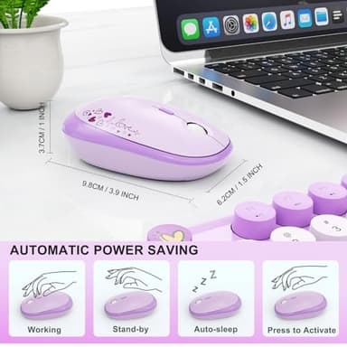 FOPETT Wireless Keyboard and Mouse Combo - 2.4G Full-Sized Cute Colorful Retro Keyboard with Round Keycaps 104 Keys Typewriter Keyboard for Laptop/Windows/PC-Purple Colorful - Image 5